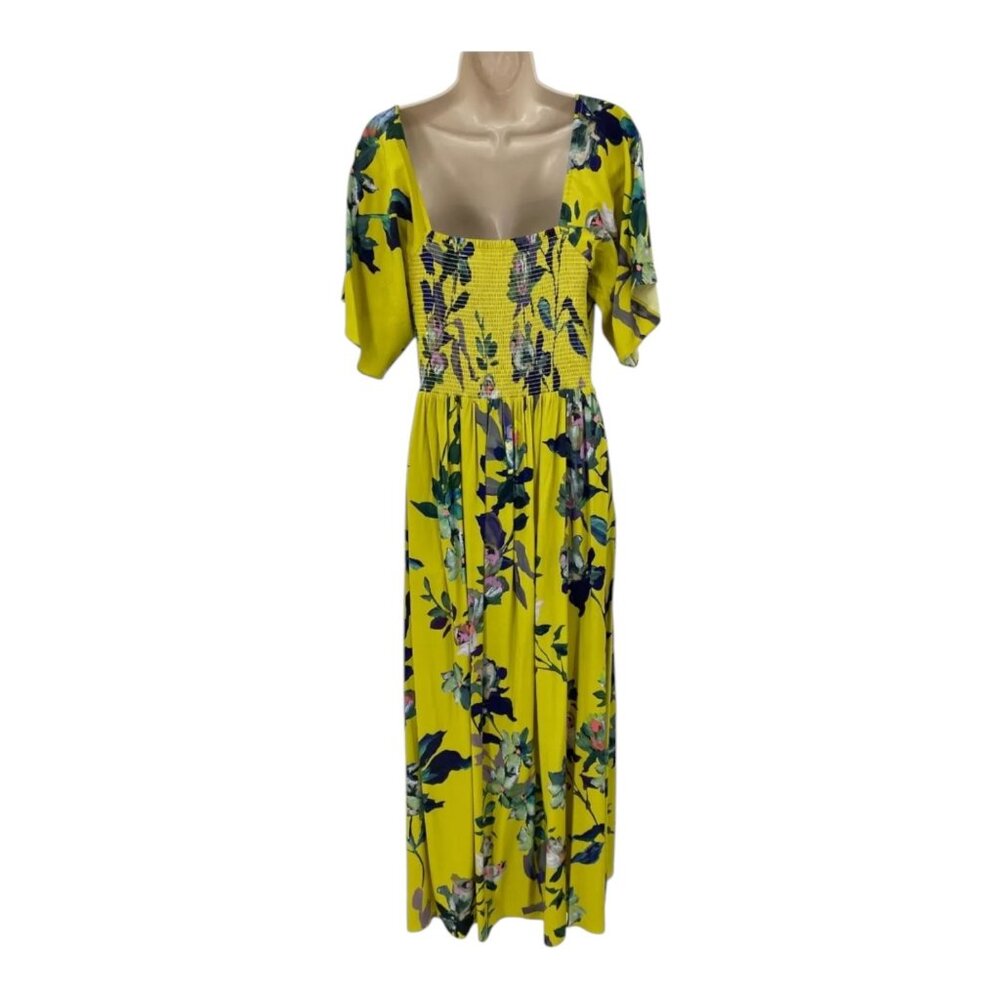 Soft Surroundings Yellow Floral Maxi Dress Medium Smocked Cotttagecore Flutter - Picture 6 of 8